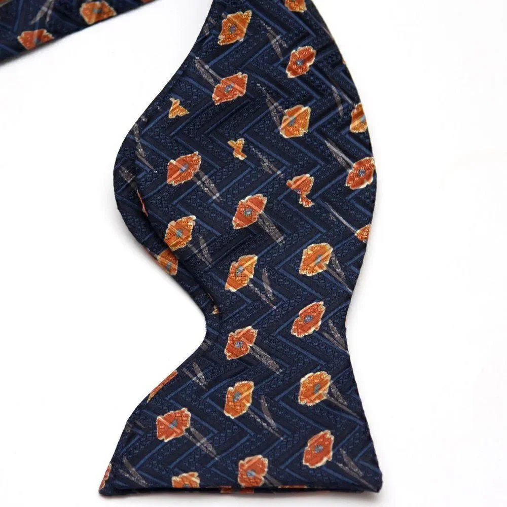 Men's Self-tied Bow Tie 100%Silk‎ Big Butterfly S632 Orange Poppies